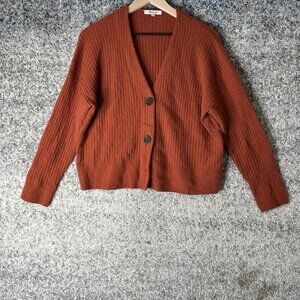 Madewell Sweater‎ Womens Small Orange Alpaca Blend Ribbed Button V Neck Cardigan